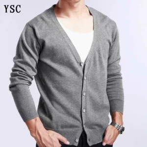 Classic V-Neck Men's Cashmere Cardigan Sweater for Business and Casual Wear