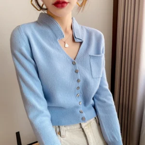 Elegant V-Neck Women's Premium Cashmere Cardigan Knitted Jacket
