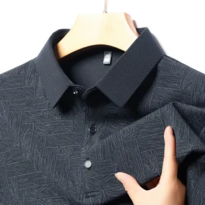 Premium Print Pattern Men's Long-Sleeve Polo Shirt Smart Casual Business Wear
