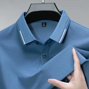Premium Silk-Cotton Blend Men's Short-Sleeve Polo Shirt for Business Casual