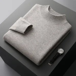 Premium Double-Thick Men's Cashmere Mock Neck Sweater for Superior Winter Warmth