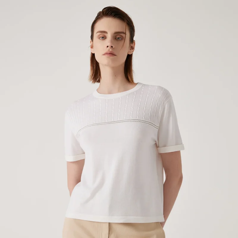 Luxury Women's Merino Wool & Silk O-Neck Pullover Sweater with Sequin Detail