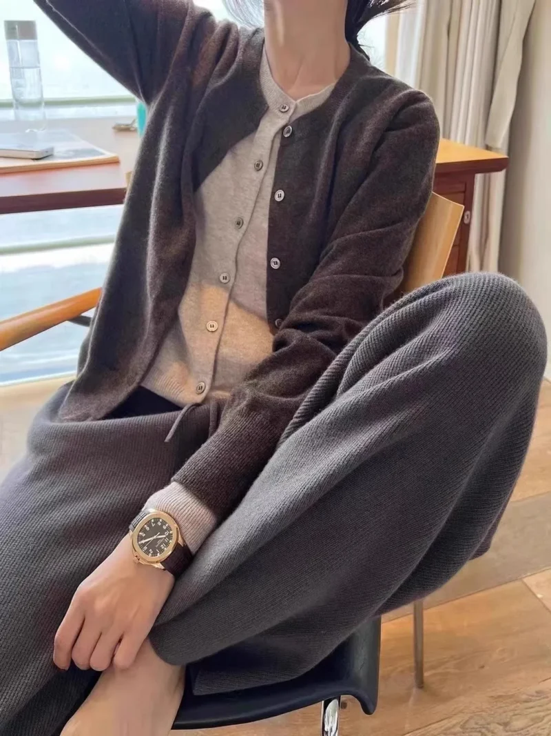Layered Look Women's 100% Pure Cashmere Cardigan Sweater with Elegant Design - Image 9