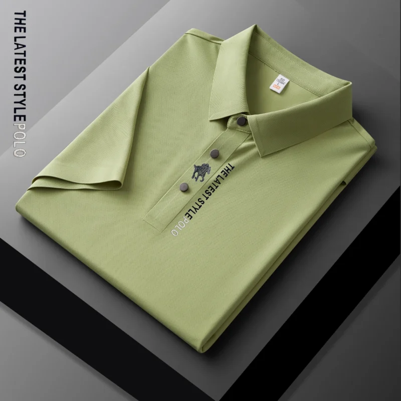 Premium Men's Ice Silk Polo Shirt with Embroidered Details for Summer Comfort - Image 3