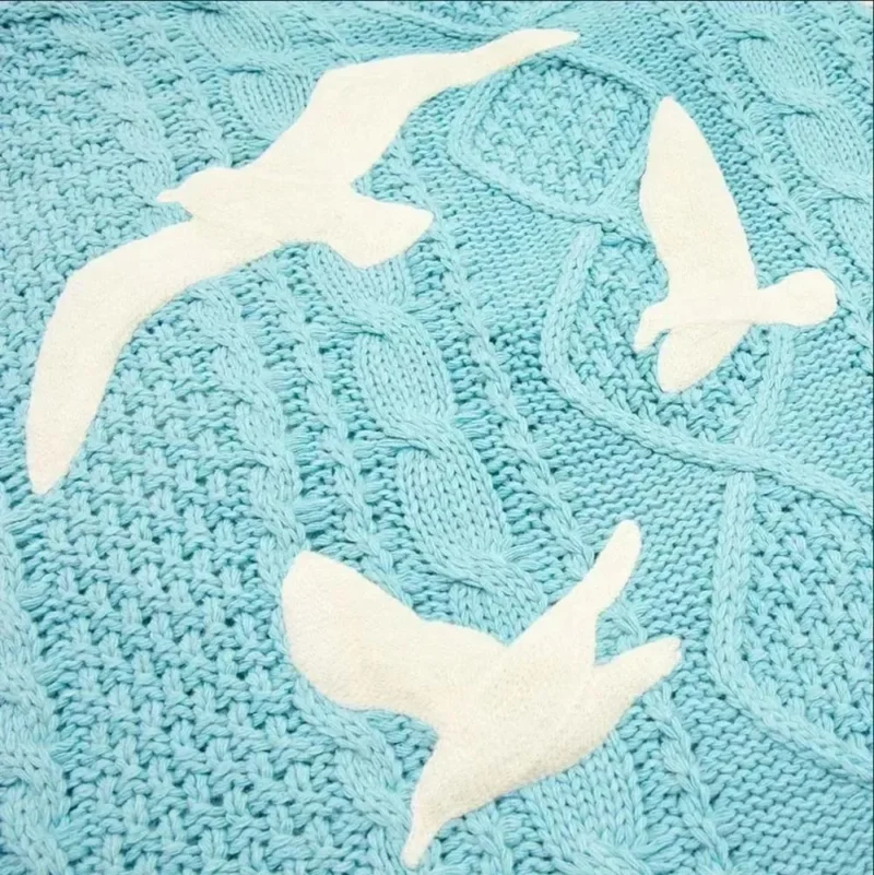 Vintage Slouchy Women's Polyester Cardigan with Bird Embroidery for Casual Comfort - Image 5