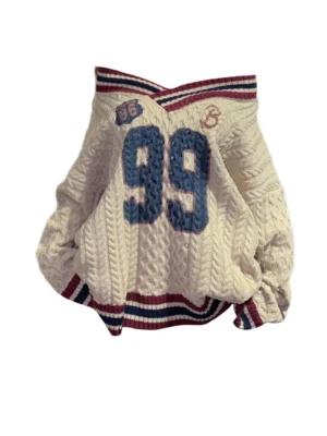 Elegant Women's Oversized V-Neck Letter Print Pullover Sweater