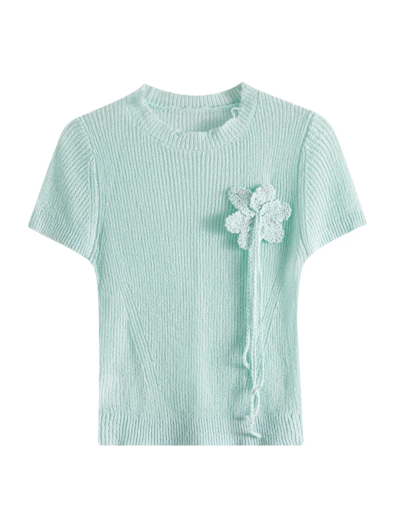 Elegant O-Neck Women's Blended Knit Short-Sleeve Sweater Top for Office - Image 5