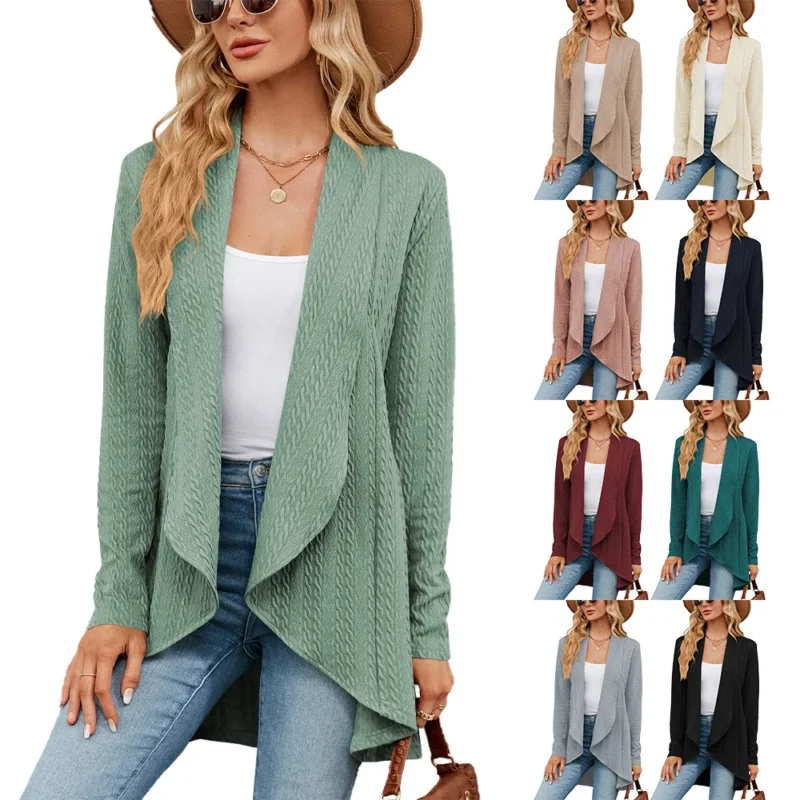 Vintage Oversized Women's Knit Cardigan Sweater with Scarf Collar