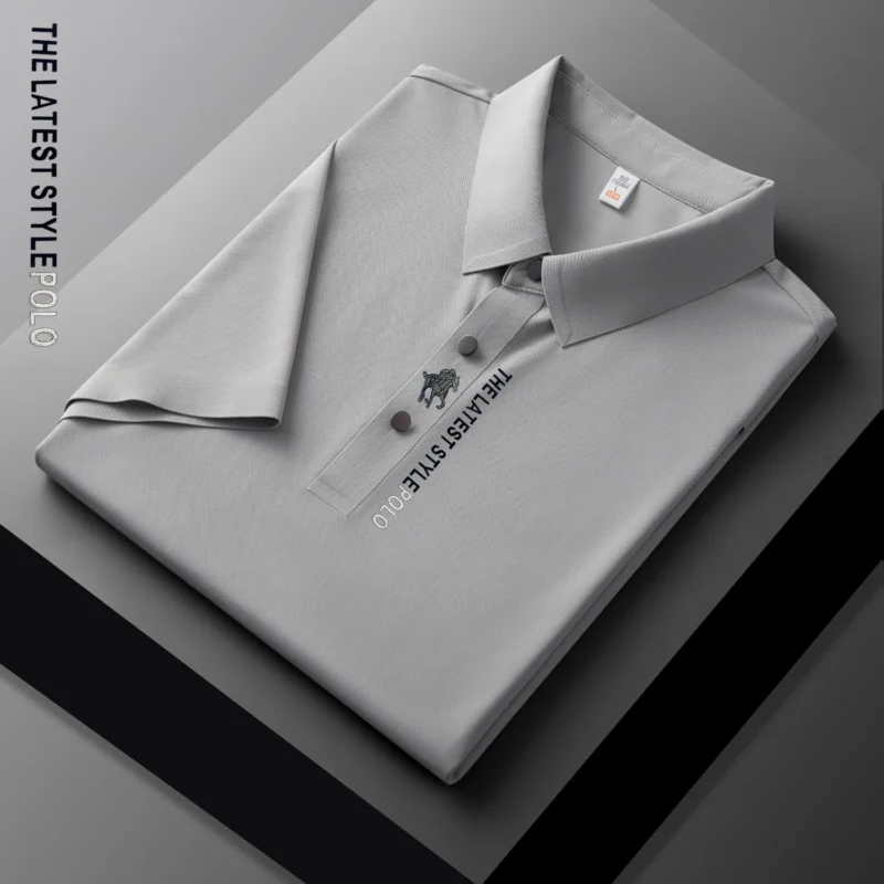 Premium Men's Ice Silk Polo Shirt with Embroidered Details for Summer Comfort - Image 11