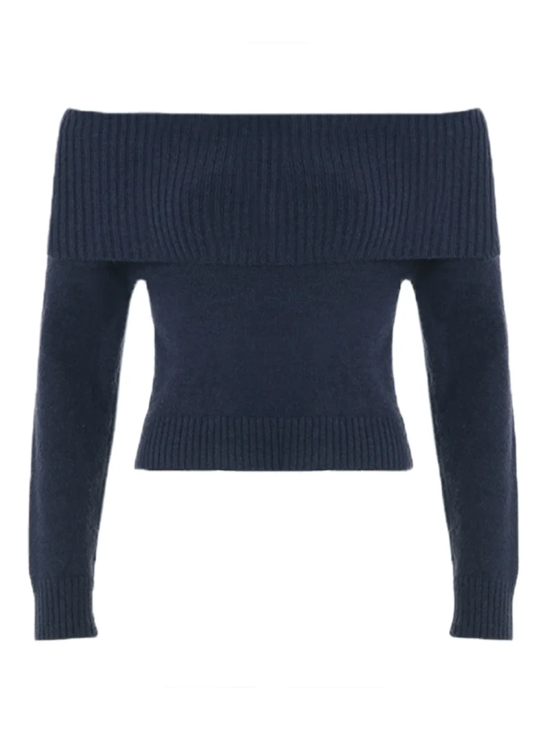 Elegant Off-Shoulder Women's Y2K Knit Pullover Sweater for Autumn-Winter - Image 7