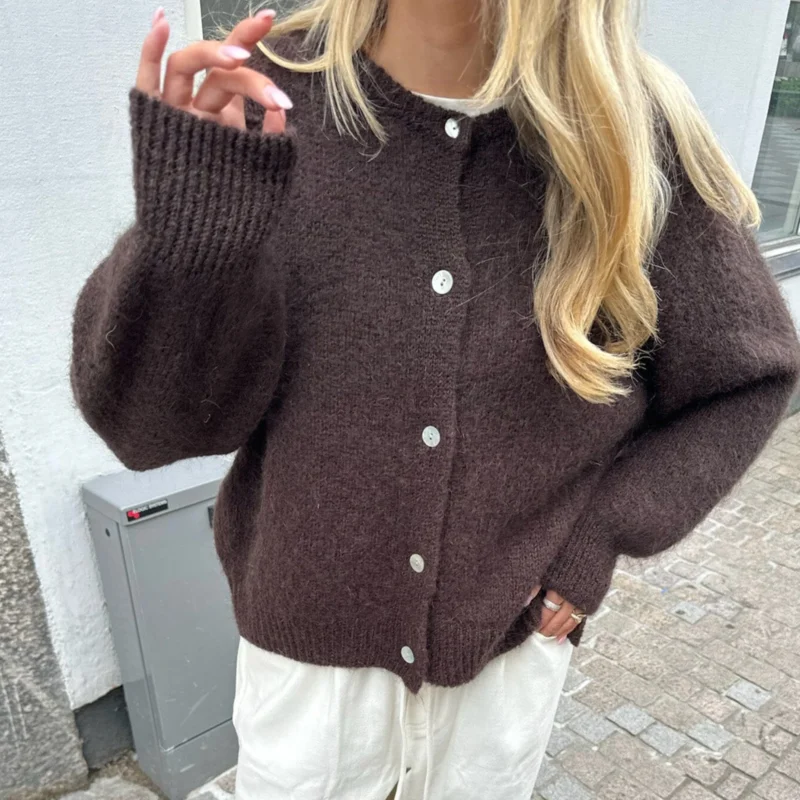 Luxurious Fuzzy Women's Button-Down Cardigan Sweater with Long Sleeves - Image 7