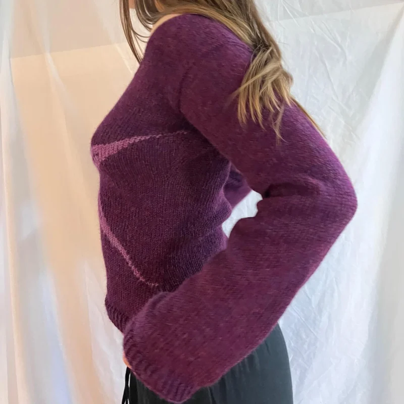 Retro Off-Shoulder Women's Polyester Knit Sweater with Vintage Graphic Print - Image 2