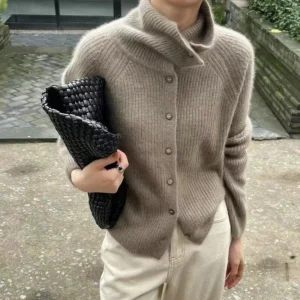 Luxury Women's 100% Pure Cashmere Turtleneck Cardigan Sweater for Winter Warmth