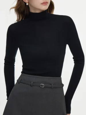 Classic Women's 100% Pure Wool Mock Neck Pullover Sweater for Autumn & Winter