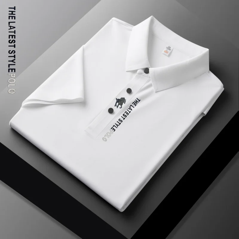 Premium Men's Ice Silk Polo Shirt with Embroidered Details for Summer Comfort - Image 6