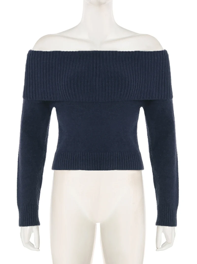 Elegant Off-Shoulder Women's Y2K Knit Pullover Sweater for Autumn-Winter - Image 5