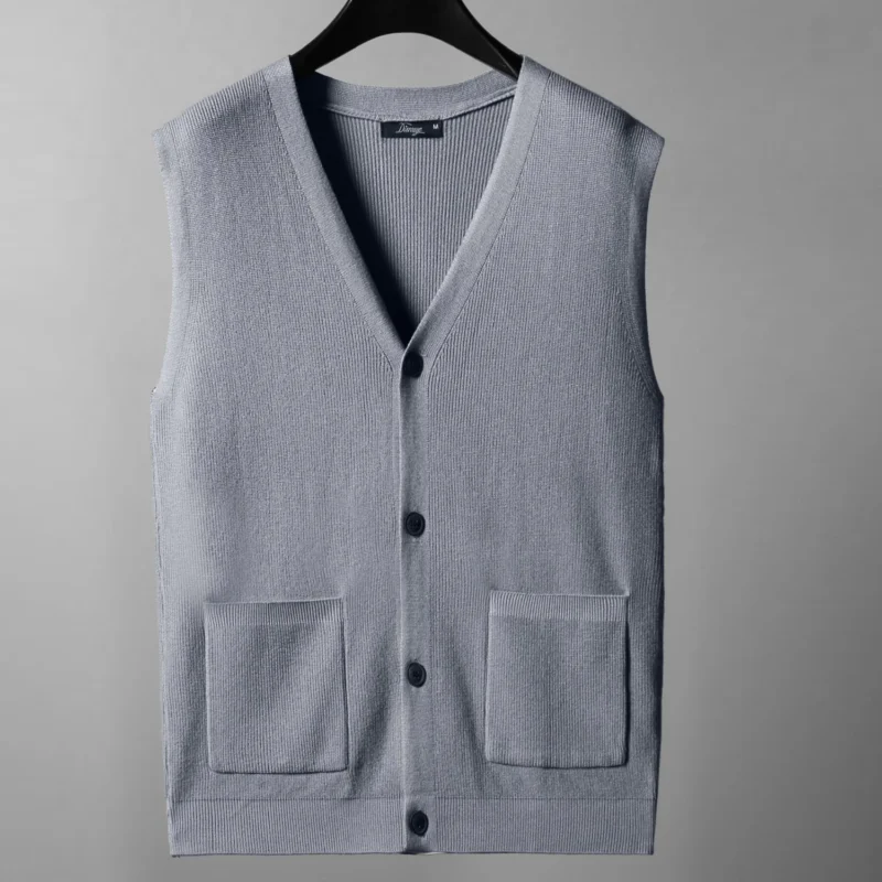 Classic V-Neck Men's Oversized Knitted Cardigan Vest for Winter Comfort - Image 4