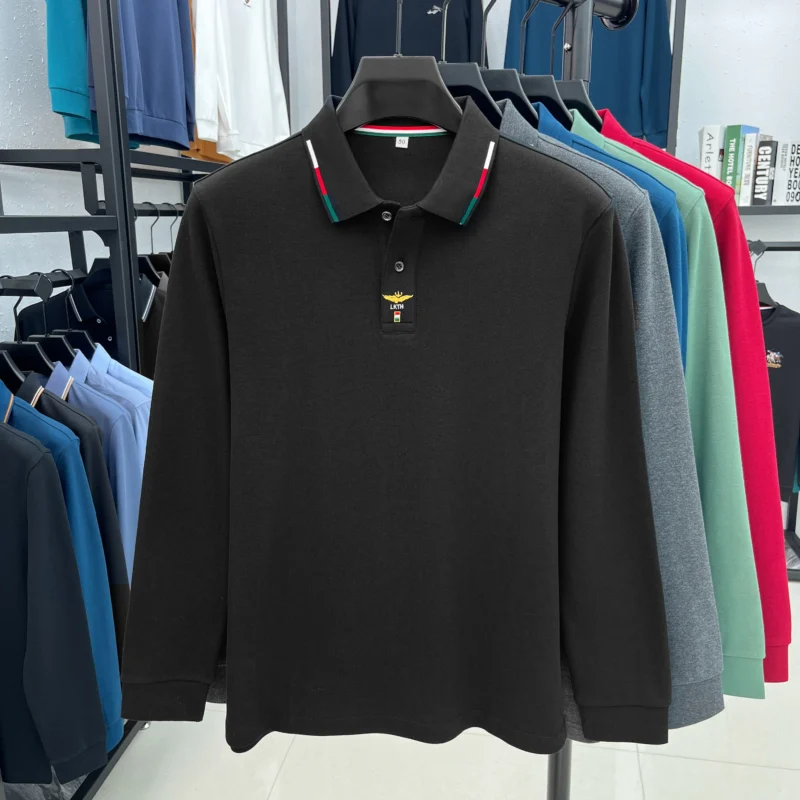 Premium Men's Cotton Long Sleeve Polo Shirt Classic Embroidered Design - Image 5