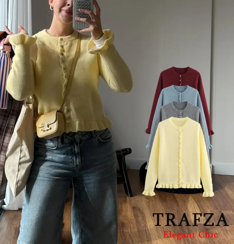 Elegant Butterfly Sleeve Women's Knit Cardigan Sweater with O-Neck Design