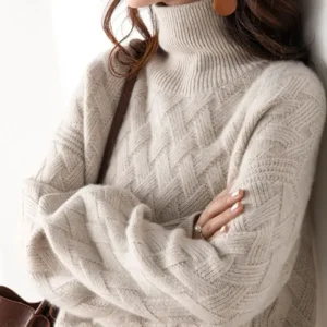 Oversized Women's Thick Turtleneck Wool Sweater for Winter Warmth