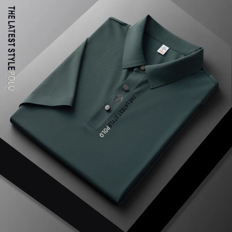 Premium Men's Ice Silk Polo Shirt with Embroidered Details for Summer Comfort - Image 13