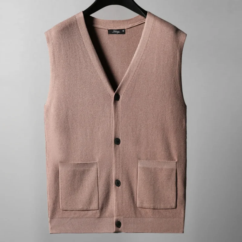 Classic V-Neck Men's Oversized Knitted Cardigan Vest for Winter Comfort - Image 3