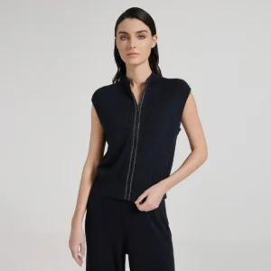 Elegant Sleeveless Women's 70% Wool 30% Silk Knitted Cardigan for Summer Comfort