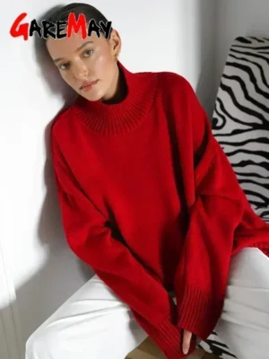Vintage Oversized Women's Turtleneck Sweater with Premium Warmth