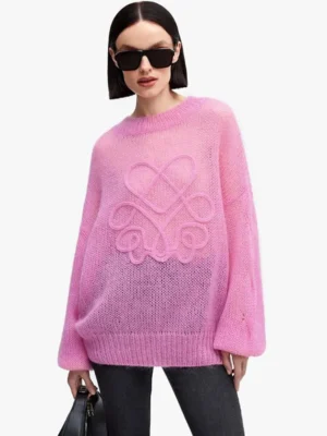 Elegant Oversized Women's Knitted Pullover Sweater with Open-Weave Design