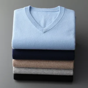 Luxury V-Neck Men's Cashmere Cotton Pullover Sweater with Business Casual Comfort