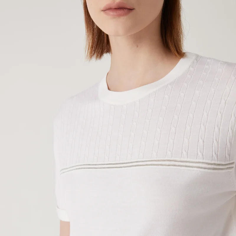 Luxury Women's Merino Wool & Silk O-Neck Pullover Sweater with Sequin Detail - Image 5