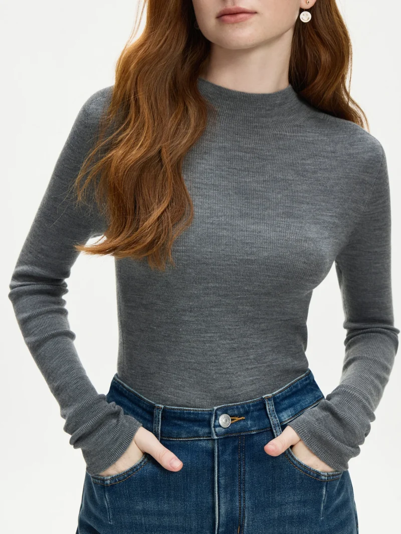 Classic Women's 100% Pure Wool Mock Neck Pullover Sweater for Autumn & Winter - Image 8