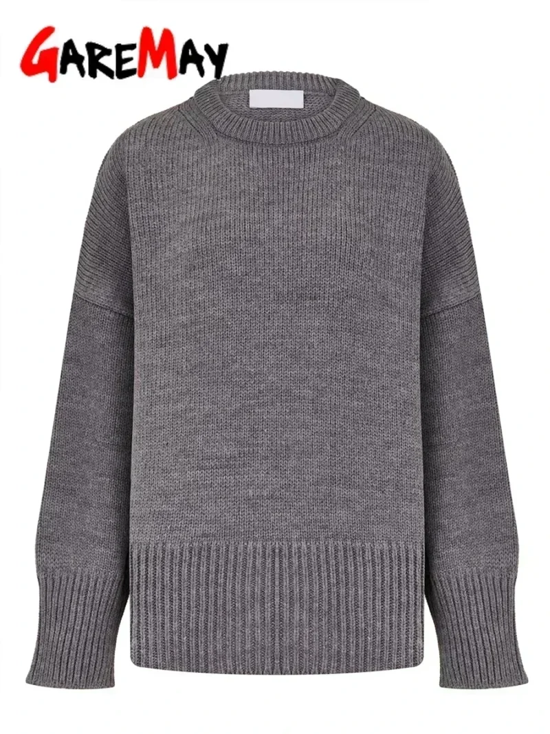 Oversized Women's O-Neck Knitted Pullover Sweater for Winter Warmth - Image 6
