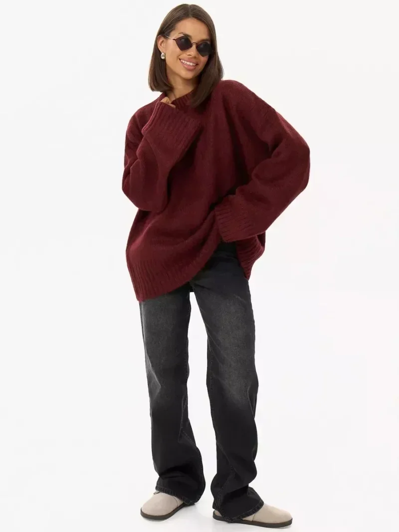 Oversized Women's O-Neck Knitted Pullover Sweater for Winter Warmth - Image 8
