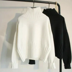 Ultra-Soft Thick Turtleneck Women's Cotton Blend Sweater for Autumn-Winter Comfort