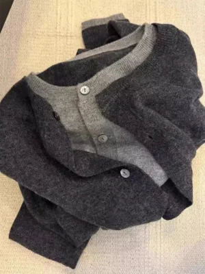 Layered Look Women's 100% Pure Cashmere Cardigan Sweater with Elegant Design