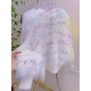 Luxury Polka Dot Thick Knit Sweater Women's Relaxed Fit Autumn Winter Top
