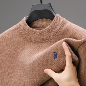 Premium Men's O-Neck Embroidered Pullover Sweater for Autumn Winter Comfort