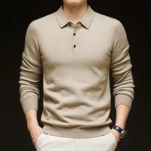 Premium Polo Collar Men's Cashmere Pullover Sweater for Business Casual