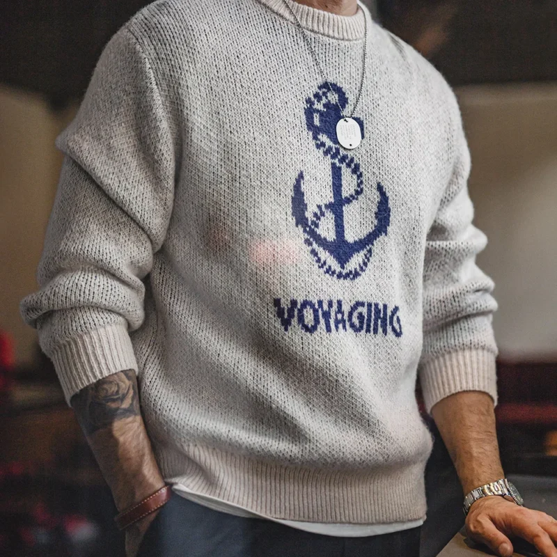 Vintage Men's Wool Blend Ribbed Knit Crewneck Sweater for Cold Weather - Image 4