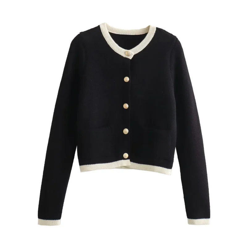 Classic O-Neck Women's Button Decorated Cardigan Sweater with Pockets - Image 11