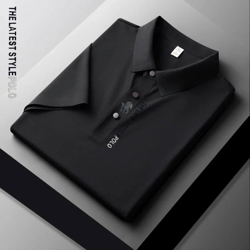 Premium Men's Ice Silk Polo Shirt with Embroidered Details for Summer Comfort - Image 7