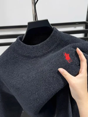Premium Thick Knit Men's Embroidered Crew Neck Pullover Sweater for Winter Warmth