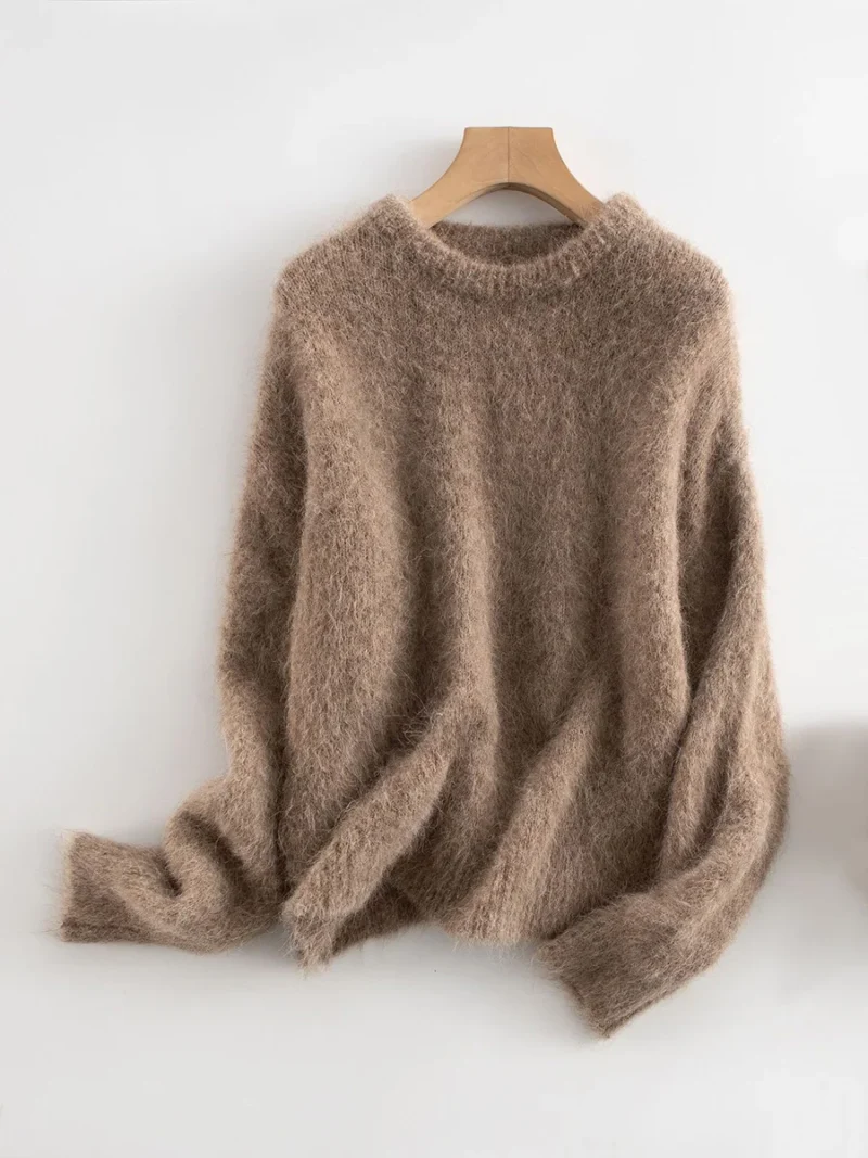 Luxury O-Neck Women's Alpaca Blend Loose Pullover Sweater for Fall Winter - Image 11