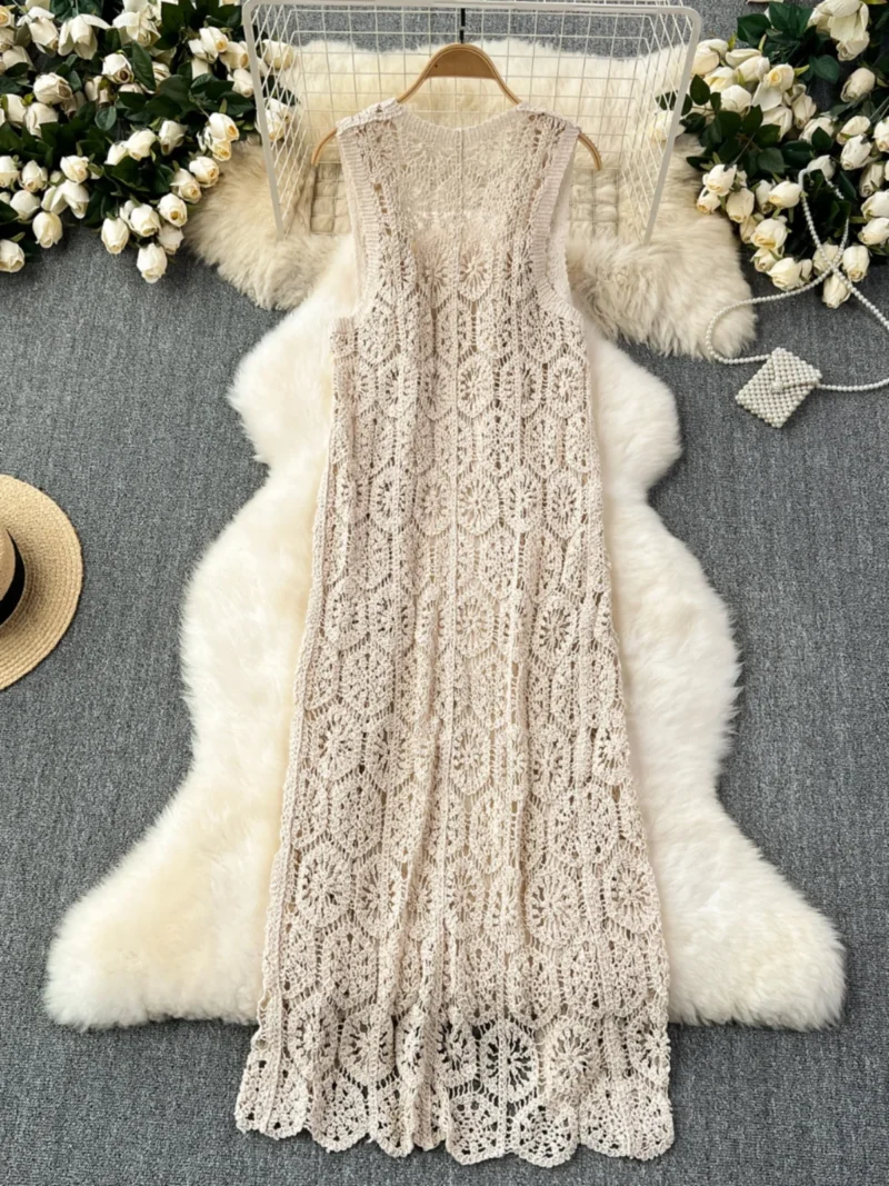 Bohemian Women's Open-Knit Longline Cardigan Sleeveless Beach Cover-up - Image 4