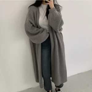 Oversized V-Neck Women's Cozy Knit Long Cardigan for Fall and Winter