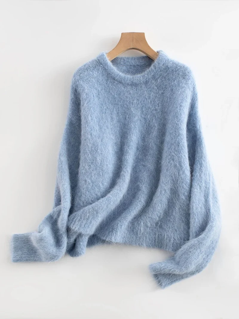 Luxury O-Neck Women's Alpaca Blend Loose Pullover Sweater for Fall Winter - Image 8