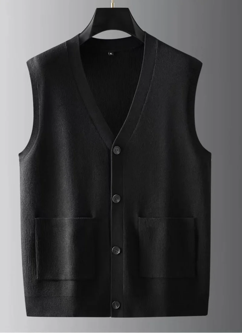 Classic V-Neck Men's Oversized Knitted Cardigan Vest for Winter Comfort - Image 9