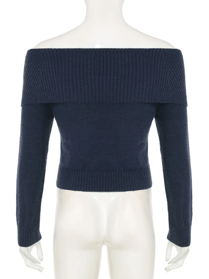 Elegant Off-Shoulder Women's Y2K Knit Pullover Sweater for Autumn-Winter - Image 6
