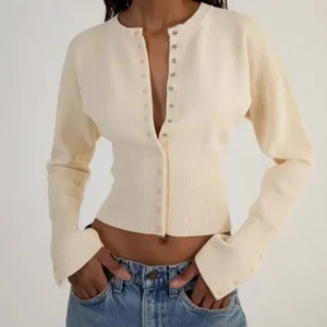 Elegant Women's O-Neck Button-Front Cardigan Sweater for Autumn & Winter